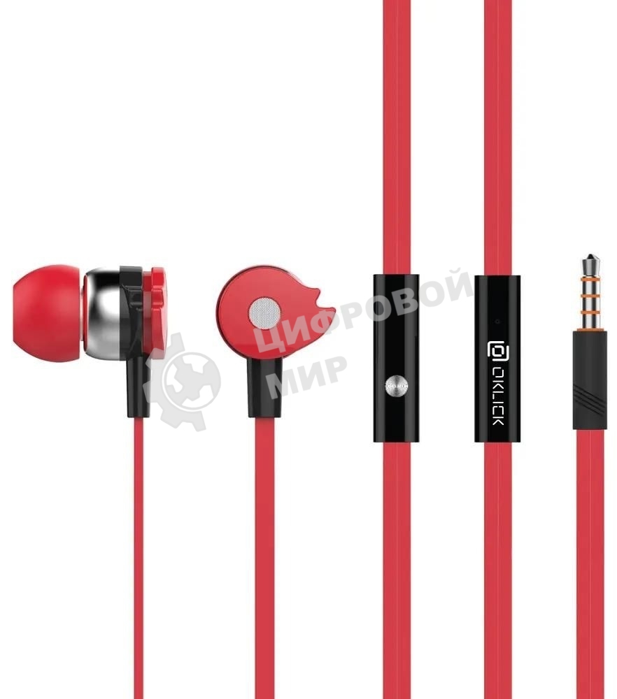 Проводные наушники Oklick HS-S-210 красный, внутриканальные, Jack 3.5 мм