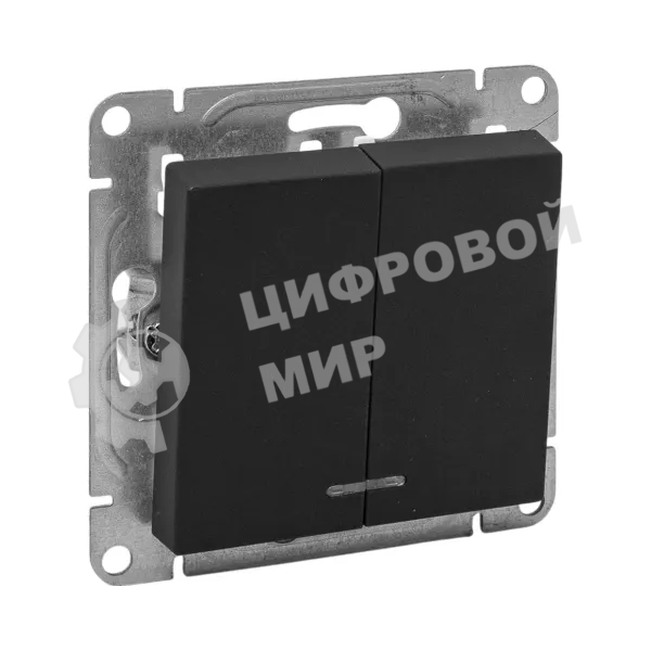 Механизм выключателя EKF UP1-SWB-24 двухклавишный, с подсветкой, черный Эпика