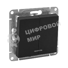 Механизм выключателя EKF UP1-SWB-24 двухклавишный, с подсветкой, черный Эпика