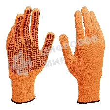 Перчатки Сибртех трикотажные, синтетическая нить, ПВХ-гель точка, оранжевый, L, 13 класс