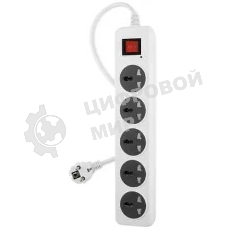 Сетевой фильтр Buro 500UNH-3-WG 3м, 5 розеток, белый/серый, коробка