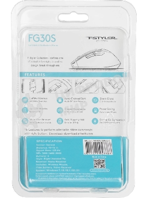 Мышь беспроводная A4Tech Fstyler FG30S белый/серый, 2000 dpi, радиоканал, USB, кнопки - 6