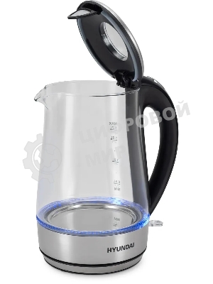 Чайник электрический Hyundai HYK-G8406 1.7 л, 2200 Вт, прозрачный/черный (корпус: нержавеющая сталь)