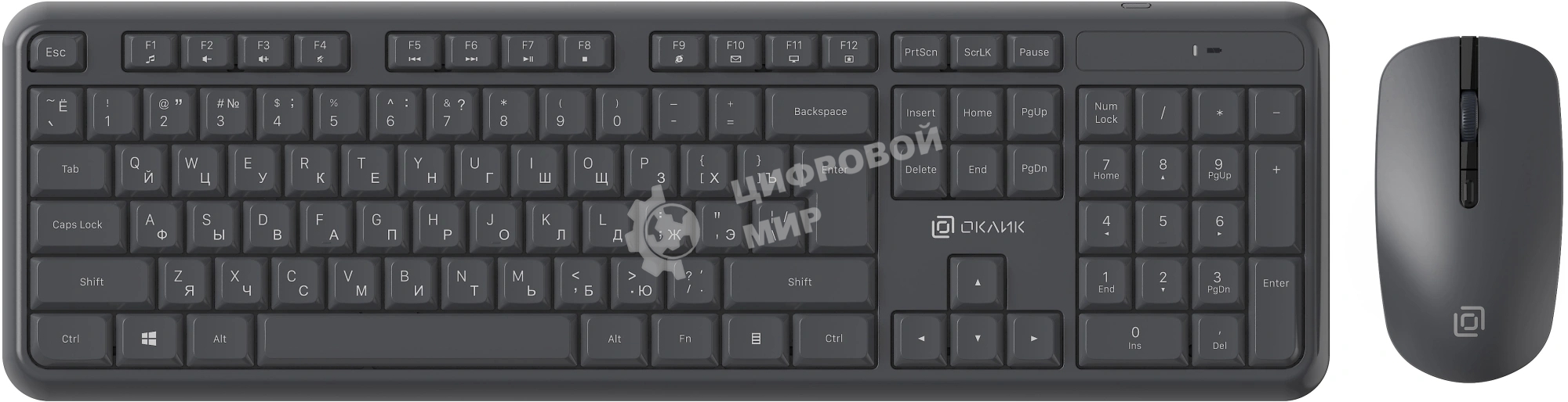 Комплект клавиатура+мышь Oklick S277W беспроводной, USB, 1600 DPI, серый