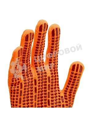 Перчатки Сибртех трикотажные, синтетическая нить, ПВХ-гель точка, оранжевый, L, 13 класс