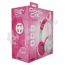 Беспроводные/проводные наушники Qumo Party Cat BT 0025 бело-розовый, накладные, Bluetooth + проводной, кошачьи ушки, до 7 ч