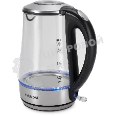 Чайник электрический Hyundai HYK-G8406 1.7 л, 2200 Вт, прозрачный/черный (корпус: нержавеющая сталь)