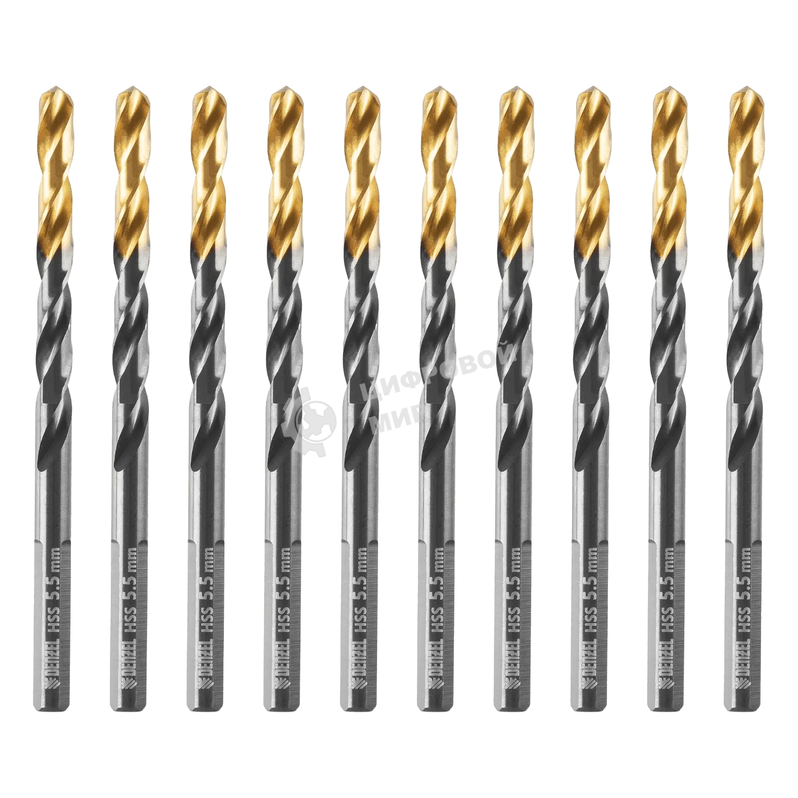 Сверло по металлу Denzel 5,5 мм, HSS-Tin, Golden Tip, 10 шт.