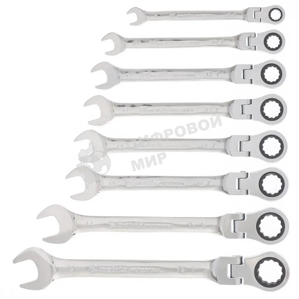 Набор ключей Matrix комбинированных, трещоточных шарнирных 8шт