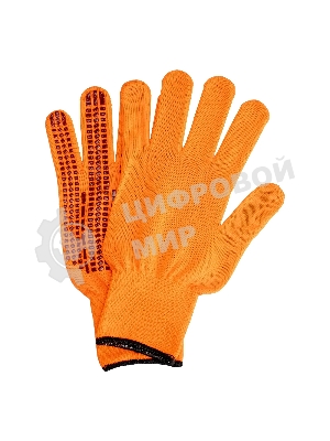 Перчатки Сибртех трикотажные, синтетическая нить, ПВХ-гель точка, оранжевый, L, 13 класс