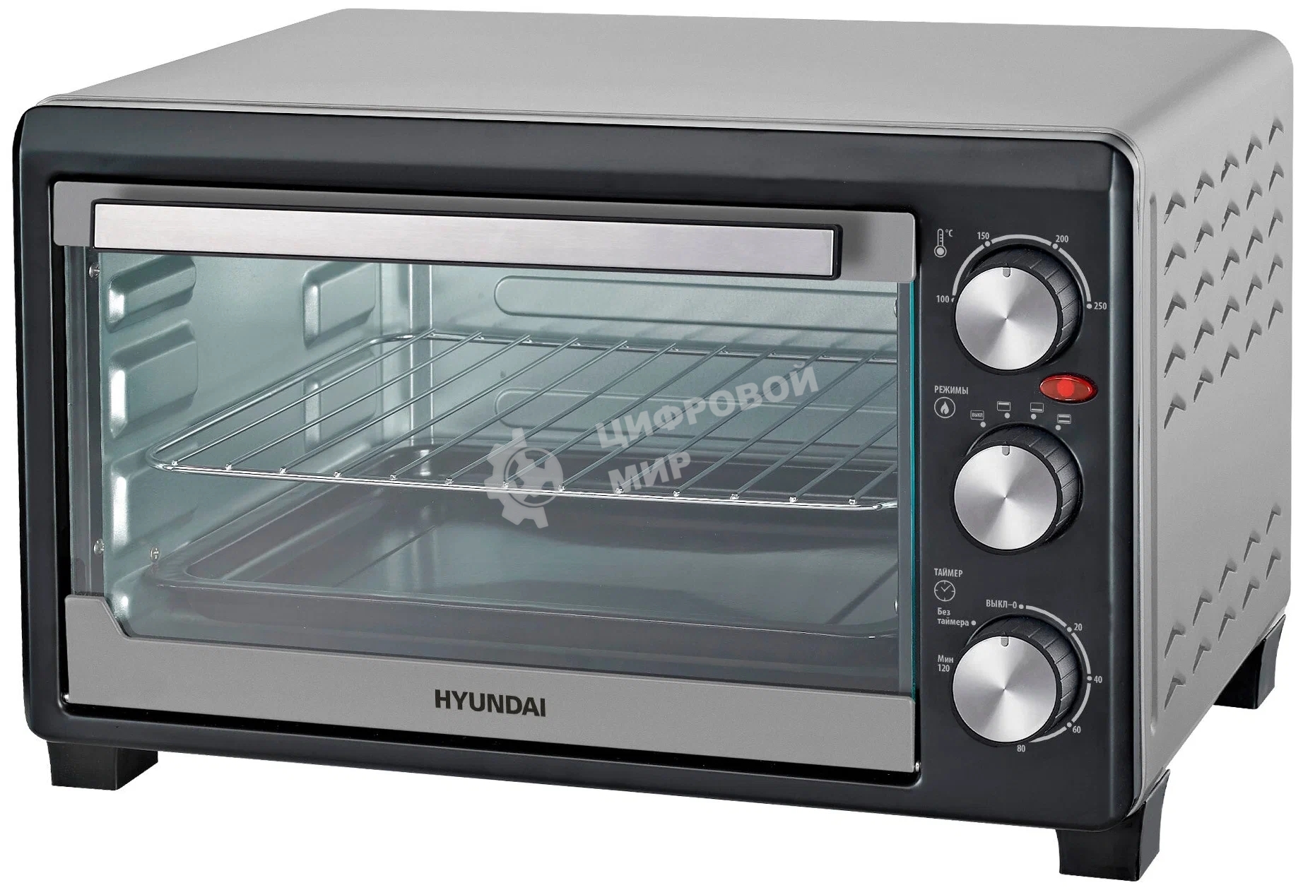Мини-печь Hyundai MIO-HY072 23 л, 1500 Вт, серебристый/черный