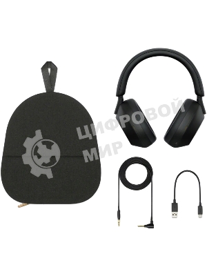 Беспроводные/проводные наушники Sony WH-1000XM5 черный, полноразмерные, Bluetooth + проводной, активное шумоподавление, до 30 ч