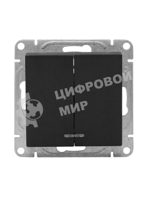 Механизм выключателя EKF UP1-SWB-24 двухклавишный, с подсветкой, черный Эпика