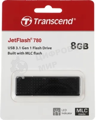 Флешка USB Transcend JetFlash 780 (TS8GJF780), 8Gb, USB 3.0, R/W 140/40, черный/серебристый
