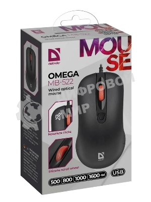 Мышь проводная Defender Omega MB-522 черный, 1600 dpi, USB, кнопки - 4