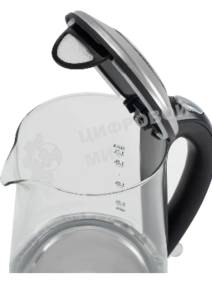 Чайник электрический Hyundai HYK-G8406 1.7 л, 2200 Вт, прозрачный/черный (корпус: нержавеющая сталь)