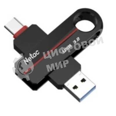 Флешка USB Netac US18 (NT03US18C-256G-32BK), 256Gb, USB 3.2/TypeC, R/W 200/100, черный/красный