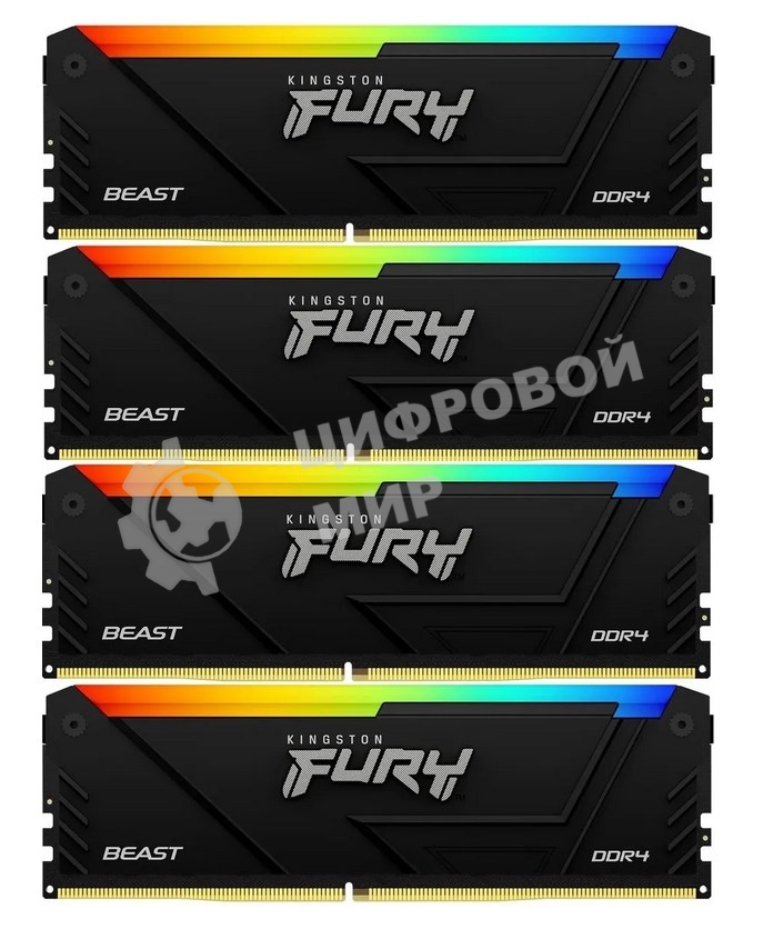 Оперативная память Kingston Fury Beast, DDR4, 32GB (4x8GB), 3600MHz, CL17, DIMM, с радиаторами, RGB, черный
