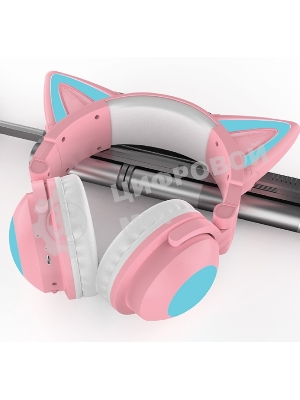 Беспроводные/проводные наушники Party Cat mini BT 0051 розово-голубой, накладные, Bluetooth + проводной, кошачьи ушки, до 10 ч