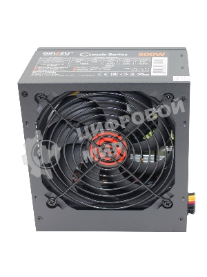 Блок питания Ginzzu CB500 12CM черный,24+4p,PCI-E, 4*SATA, 3*IDE,оплетка MB, кабель питания