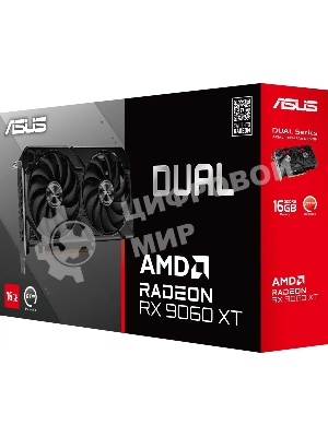 Видеокарта Asus PCI-E 5.0 DUAL-RX9060XT-16G AMD Radeon RX 9060XT 16Gb 128bit GDDR6 2550/20000 HDMIx1 DPx2 HDCP Ret