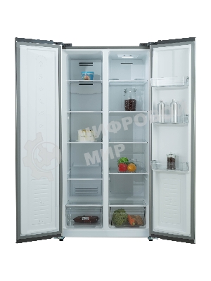 Холодильник Бирюса SBS 400 I нержавеющая сталь двухкамерный 232/168 л морозилка слева, No Frost, Side-by-side