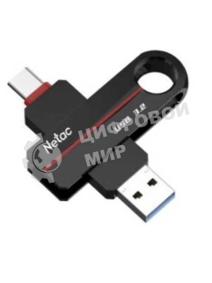 Флешка USB Netac US18 (NT03US18C-128G-32BK), 128Gb, USB 3.2/TypeC, R/W 200/100, черный/красный
