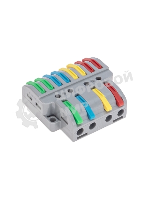 Клемма Rexant СМК 4х2 проходная разветвительная 4 полюса, с монтажной площадкой (1 ввод, 2 вывода на полюс) (20 шт/уп)