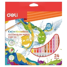 Карандаши цветные Deli EC00720 Color Emotion, акварельные, липа, 24 цвета, коробка с европодвесом (24шт)