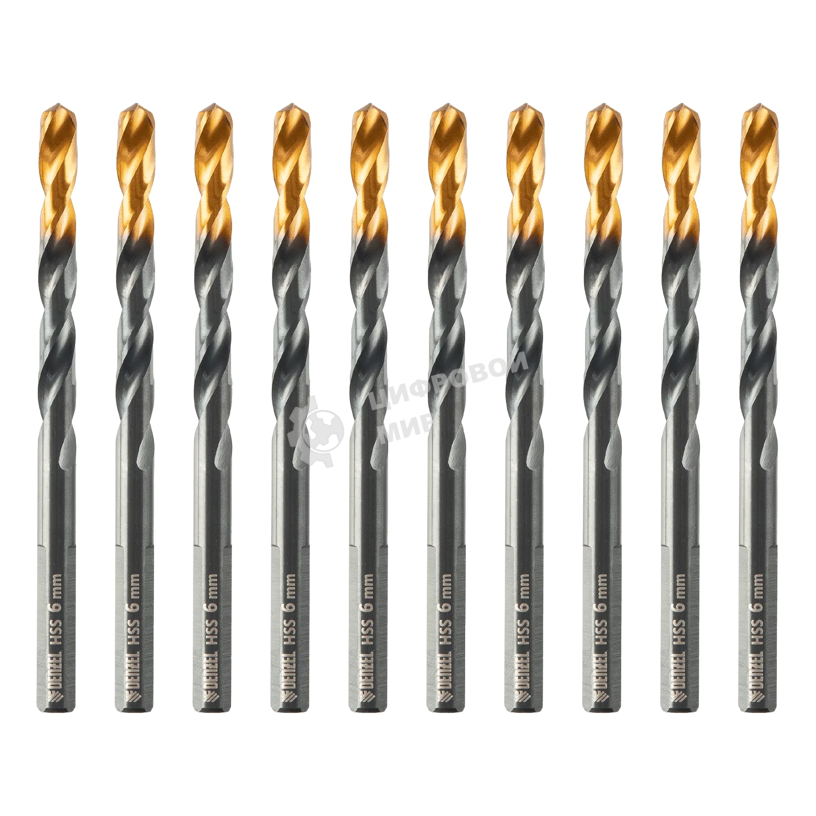 Сверло по металлу Denzel 6 мм, HSS-Tin, Golden Tip, 10 шт.