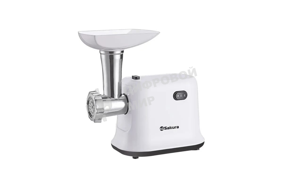 Мясорубка электрическая Sakura SA-6420W белый, 1500 Вт, 1.2 кг/мин, реверс, защита от перегрузки, насадки - 1