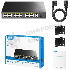 Коммутатор Cudy FS1026PS1, (L2) 24x100 Мбит/с 2x1 Гбит/с, 1SFP, 24PoE, 24PoE+ 300W, неуправляемый