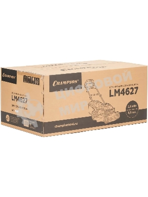 Газонокосилка Champion LM4627 (2,6кВт привод травосб.60л. шир.460мм 25-75мм 31,6кг 3в1)(Газонокосилка самоходная, Объем двигателя 139 см3, вес без травосборника 31,6 кг, Объем топливного бака 1,0 л, Мощность 2,6/3,5 кВт/л.с., объем травосборника 60 л, ширина среза 460 мм, высота среза 25-70 мм.)