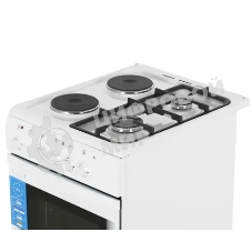 Плита комбинированная De Luxe 506022.03гэ(щ) ЧР-030 белый/черный, конфорок газовых 2 шт и электрических 2 шт, духовка 54 л, 50 см x 85 см x 60 см