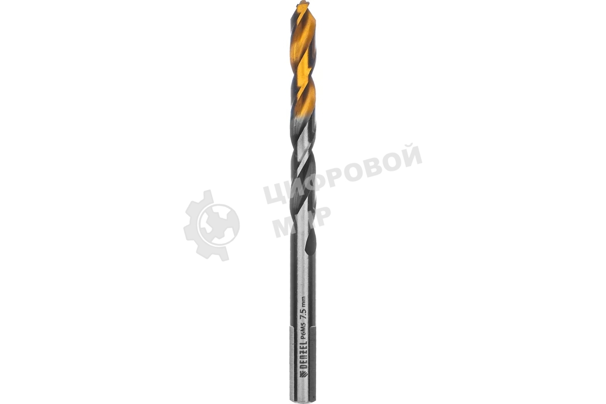 Сверло спиральное по металлу Denzel 7,5 x 109мм, Р6М5, Golden Tip, многогранная заточка