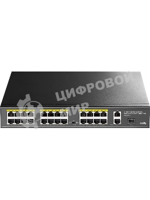 Коммутатор Cudy FS1026PS1, (L2) 24x100 Мбит/с 2x1 Гбит/с, 1SFP, 24PoE, 24PoE+ 300W, неуправляемый