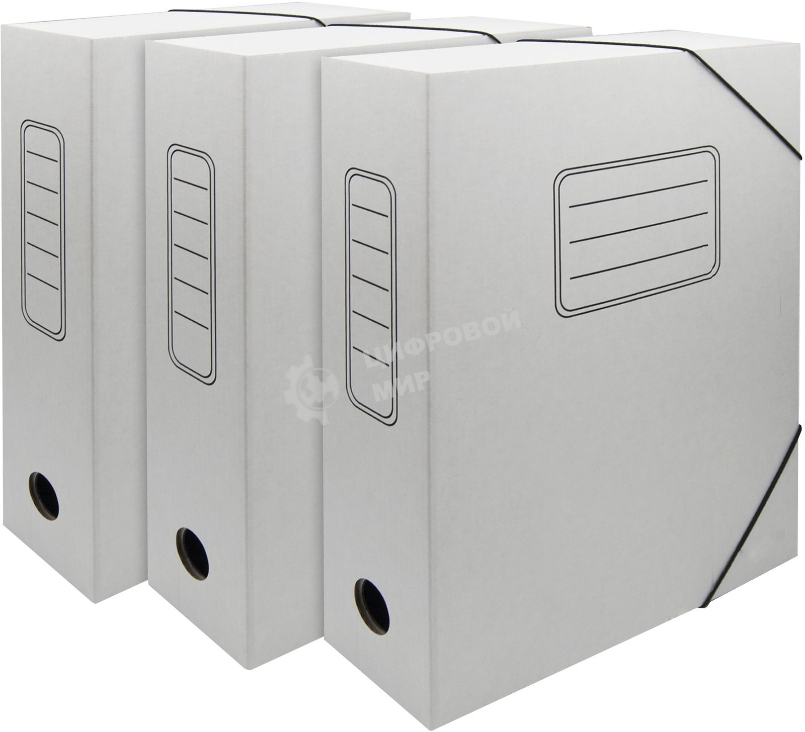 Папка архивная на резинке Silwerhof 1914776 микрогофрокартон корешок 75мм, белый (упаковка: 3шт)