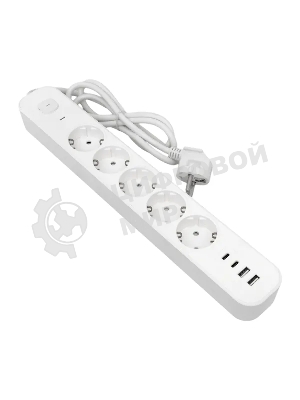 Удлинитель 5х5 м IP20 2USB 2.4А+2type-C LUX 1.5 кв.мм EKF UBA-LUX-505-TC