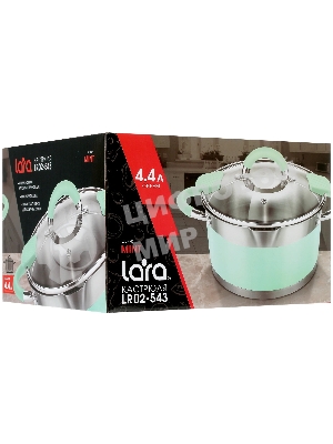Кастрюля Lara LR02-543 MINT 22x12 см, 4,4 л, носик, индукционное дно, крышка с бортом, полипропилен, силикон, нержавеющая сталь