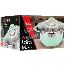 Кастрюля LARA LR02-544 MINT 24x13 см, 5,7 л, носик, индукционное дно, крышка с бортом, нержавеющая сталь