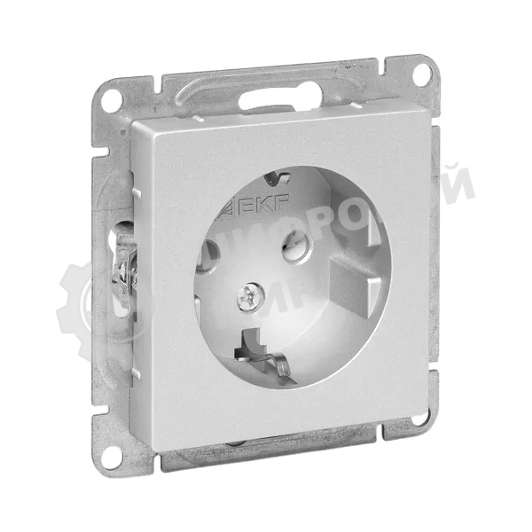 Механизм розетки EKF UP1-SOA-110 16А, с заземлением, без шторок, алюминий Эпика