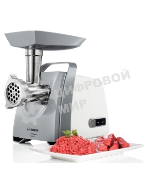 Мясорубка электрическая Bosch MFW 66020 белый/серый, 1800 Вт, 3.0 кг/мин, реверс, защита от перегрузки, насадки - 5