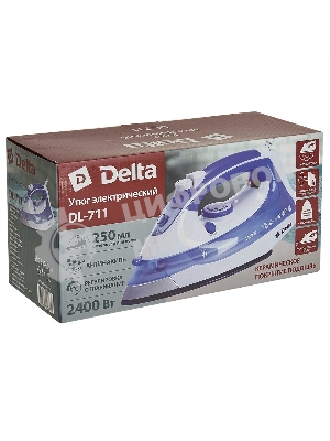 Утюг Delta DL-711 белый с фиолетовым, 2400 Вт, 20 г/мин, 120 г/мин, 250 мл
