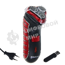 Электробритва Sakura SA-5414RB красно-черный(Бритва электрическая, сухое бритье, работа от аккумулятора. 3 бреющие головки. Индикатор заряда батарейки. Защитная крышка. Щеточка для очистки.)