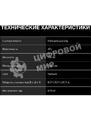 Кофемолка Hyundai HYC-G3241 200Вт сист.помол.:ротац.нож вместим.:40гр черный