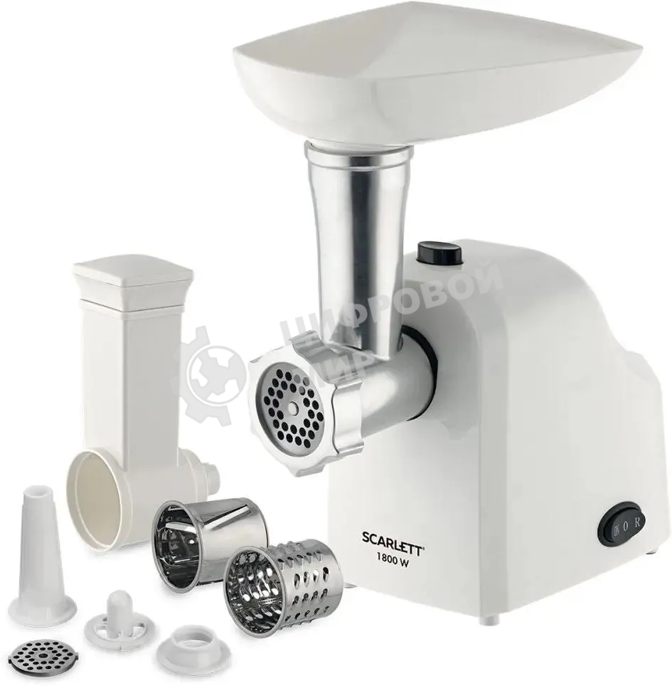 Мясорубка электрическая Scarlett SC-MG45M20 белый, 1800 Вт, 2.0 кг/мин, реверс, защита от перегрузки, насадки - 6