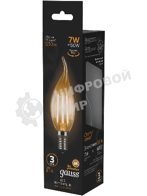 Лампа светодиодная Gauss Filament 7Вт цок.: E14 свеча 220B св. свеч. белый теп. CF35 (упак.: 10 шт) (104801107)