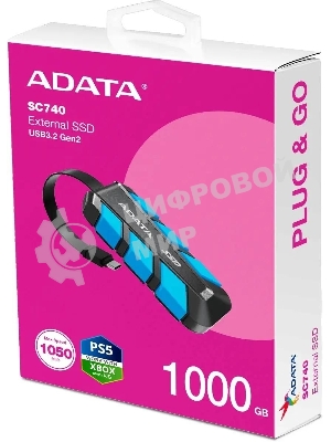 Внешний SSD ADATA SC740, 1TB, USB 3.2 Gen 2 Type-C, R/W 1050/1000, синий