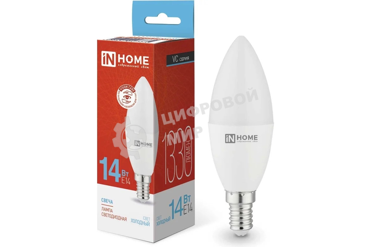 Лампа светодиодная LED-СВЕЧА-VC 14Вт E14 6500К 1330лм IN HOME 4690612047775