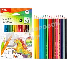 Карандаши цветные Deli EC113-18 Enovation, трехгранный профиль, пластик 18 цветов, коробка с европодвесом (18шт)